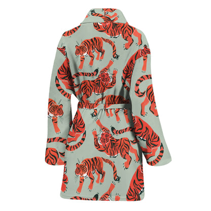 Gouache Tiger Pattern Print Women's Bathrobe