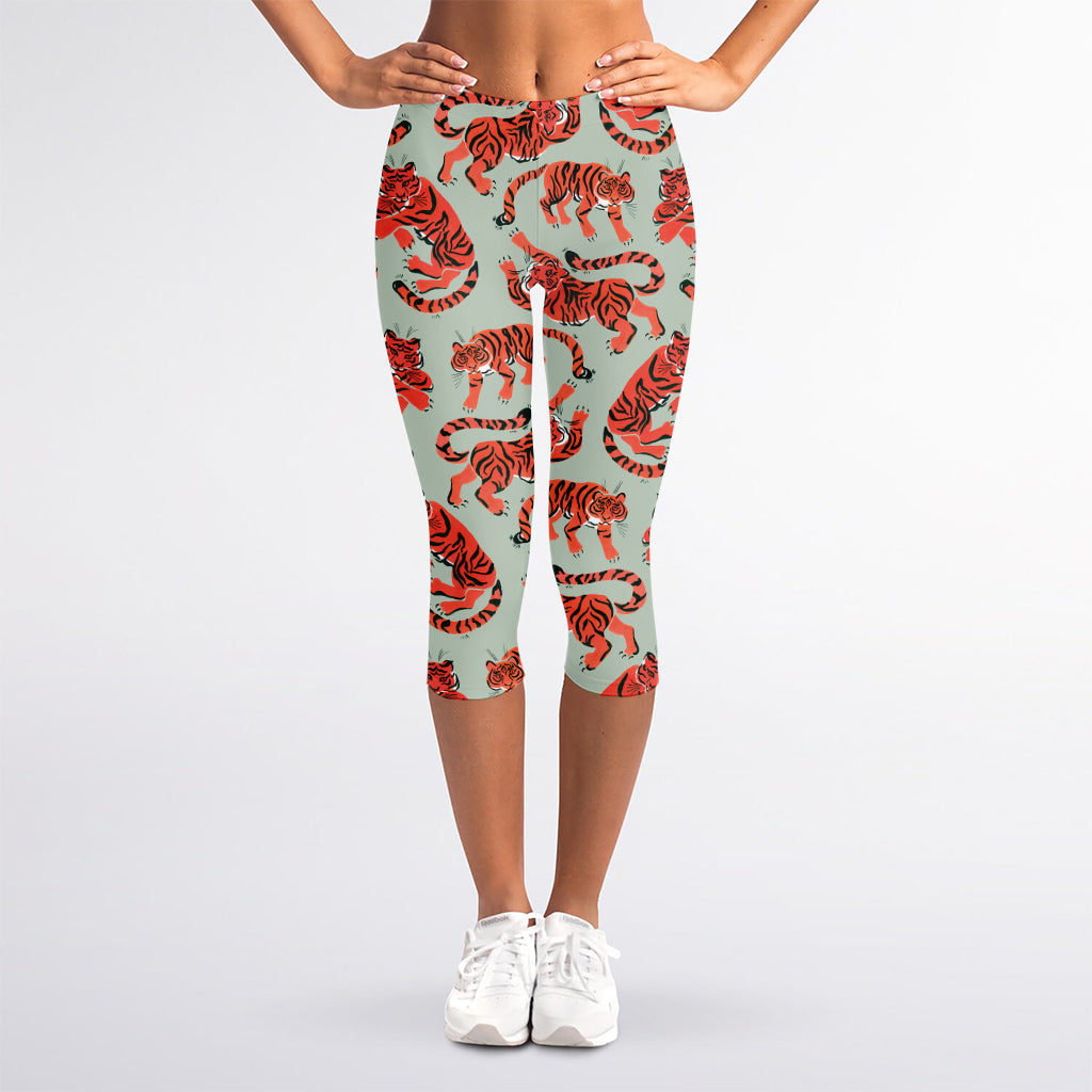 Gouache Tiger Pattern Print Women's Capri Leggings