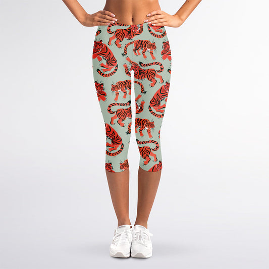 Gouache Tiger Pattern Print Women's Capri Leggings