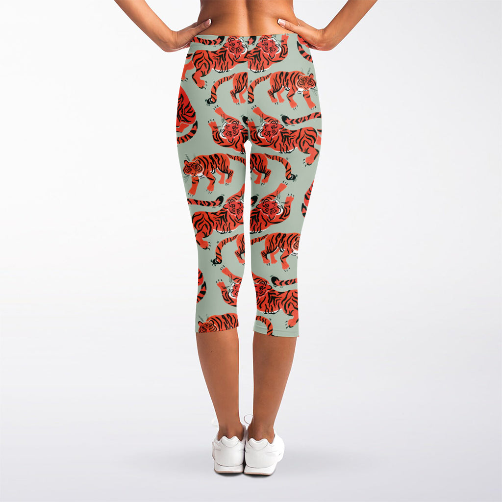 Gouache Tiger Pattern Print Women's Capri Leggings