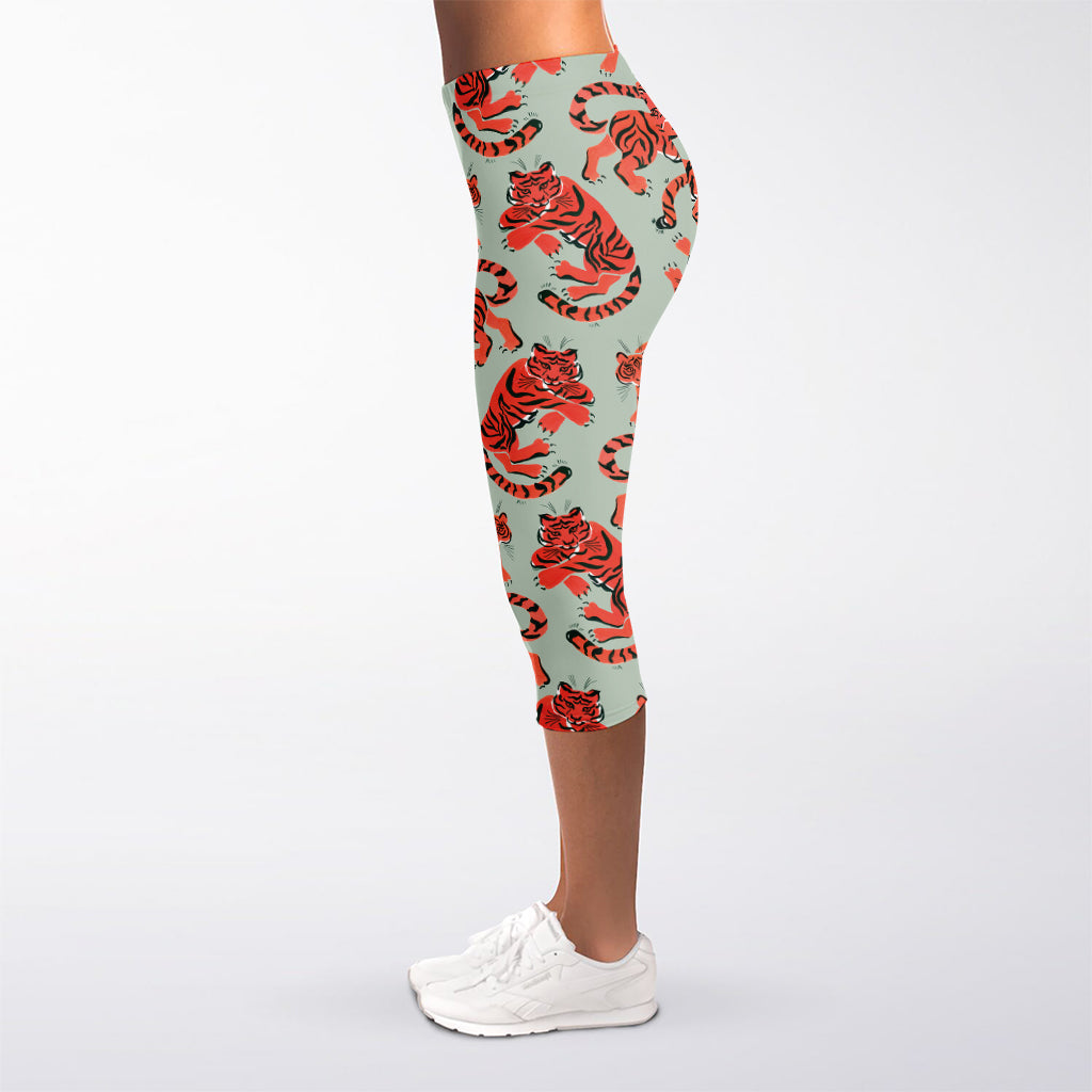Gouache Tiger Pattern Print Women's Capri Leggings