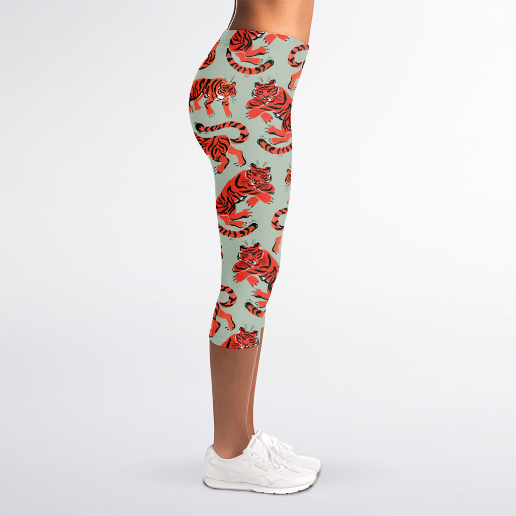 Gouache Tiger Pattern Print Women's Capri Leggings