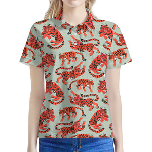 Gouache Tiger Pattern Print Women's Polo Shirt