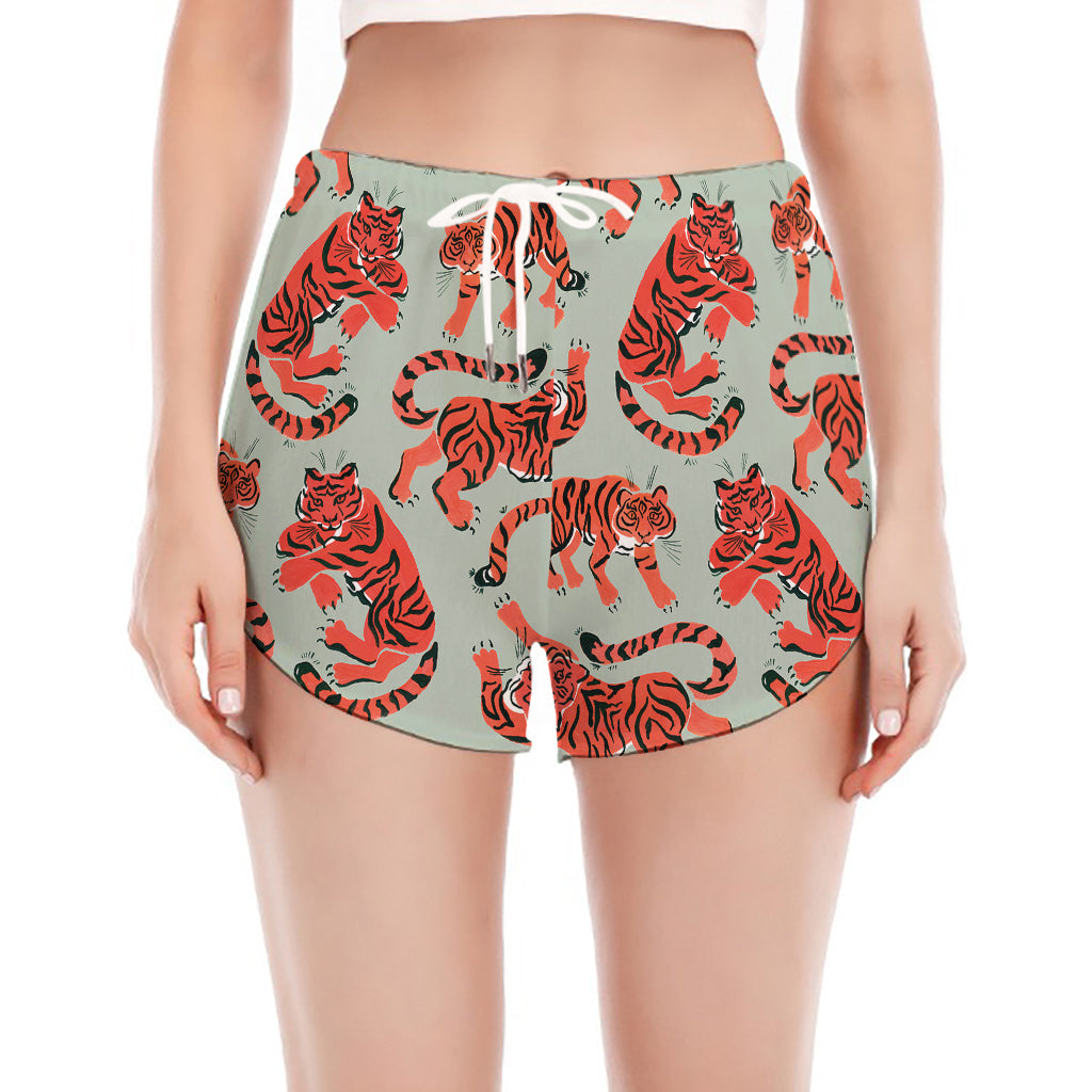 Gouache Tiger Pattern Print Women's Split Running Shorts