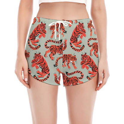 Gouache Tiger Pattern Print Women's Split Running Shorts