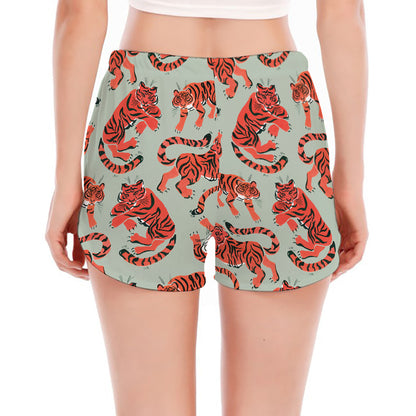 Gouache Tiger Pattern Print Women's Split Running Shorts