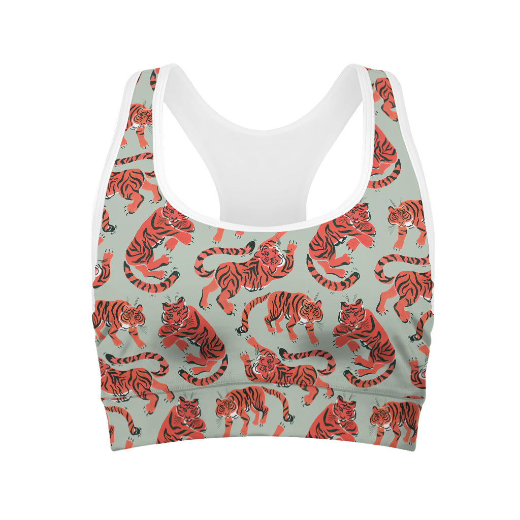 Gouache Tiger Pattern Print Women's Sports Bra