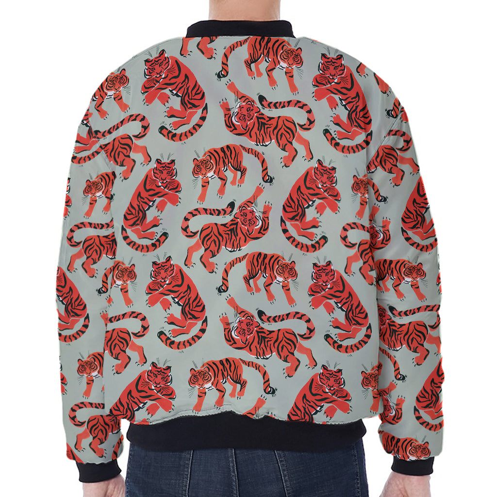 Gouache Tiger Pattern Print Zip Sleeve Bomber Jacket