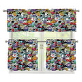 Graffiti Cartoon Characters Print 3 Piece Kitchen Curtains