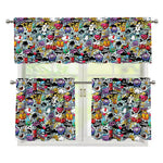 Graffiti Cartoon Characters Print 3 Piece Kitchen Curtains
