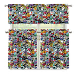 Graffiti Cartoon Characters Print 3 Piece Kitchen Curtains