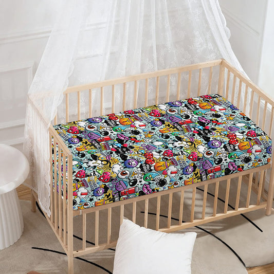 Graffiti Cartoon Characters Print Baby Crib Sheet