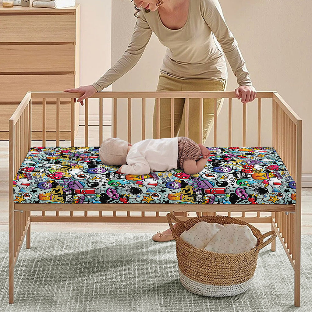 Graffiti Cartoon Characters Print Baby Crib Sheet