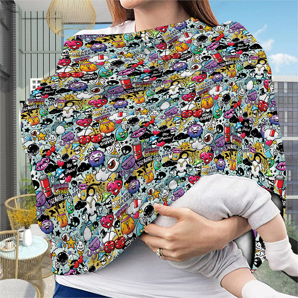 Graffiti Cartoon Characters Print Baby Seat Cover
