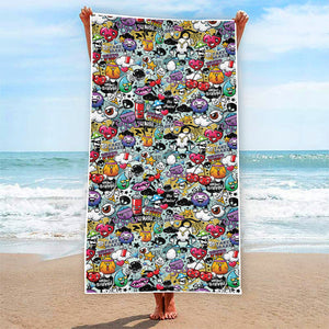 Graffiti Cartoon Characters Print Beach Towel