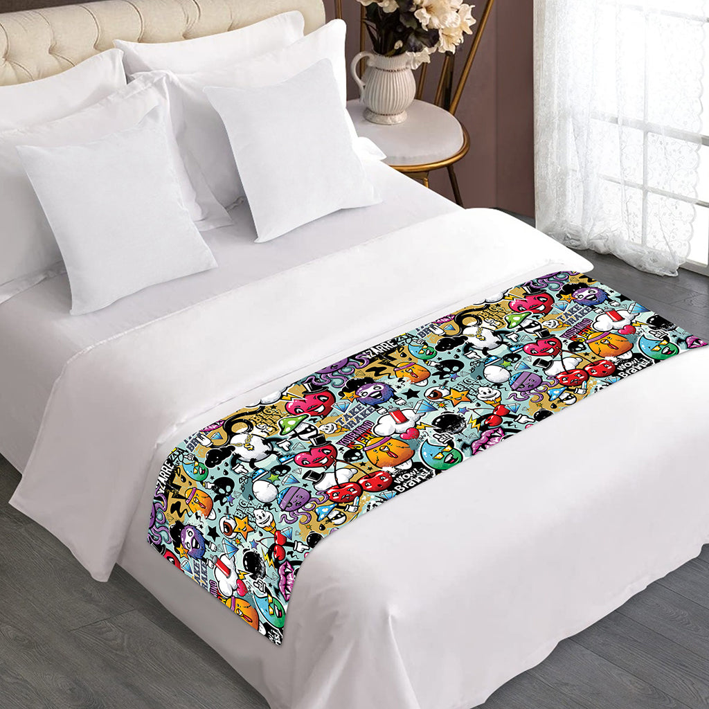 Graffiti Cartoon Characters Print Bed Runner