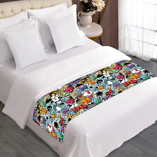 Graffiti Cartoon Characters Print Bed Runner