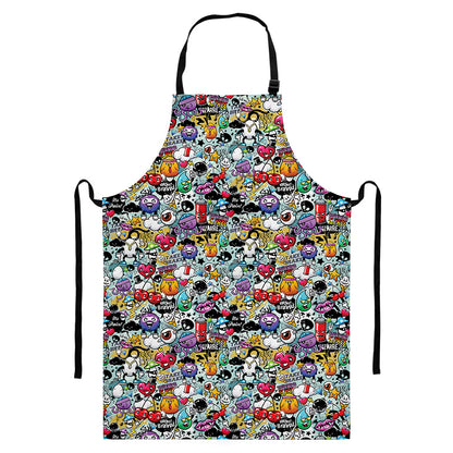 Graffiti Cartoon Characters Print Bib Apron With Pocket