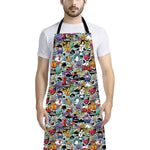 Graffiti Cartoon Characters Print Bib Apron With Pocket