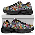 Graffiti Cartoon Characters Print Black Chunky Shoes