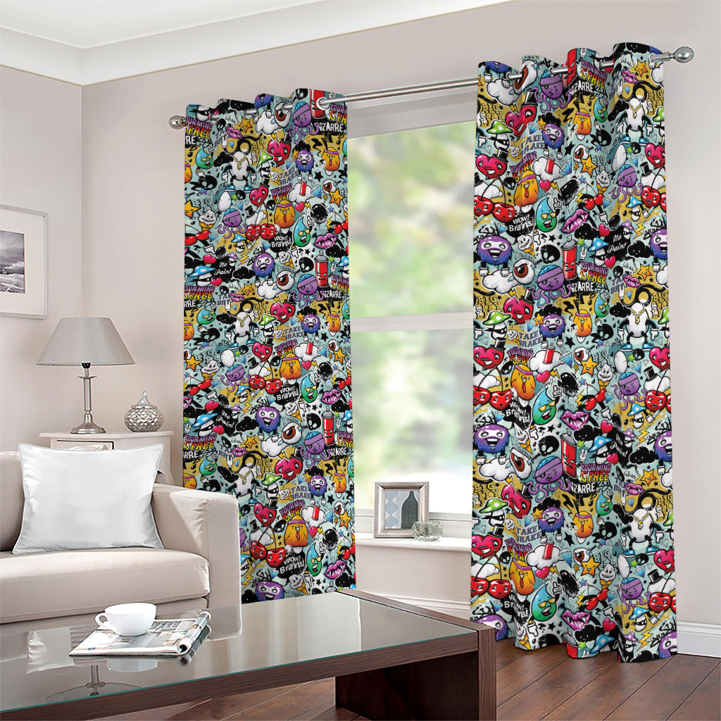 Graffiti Cartoon Characters Print Blackout Grommet Curtains