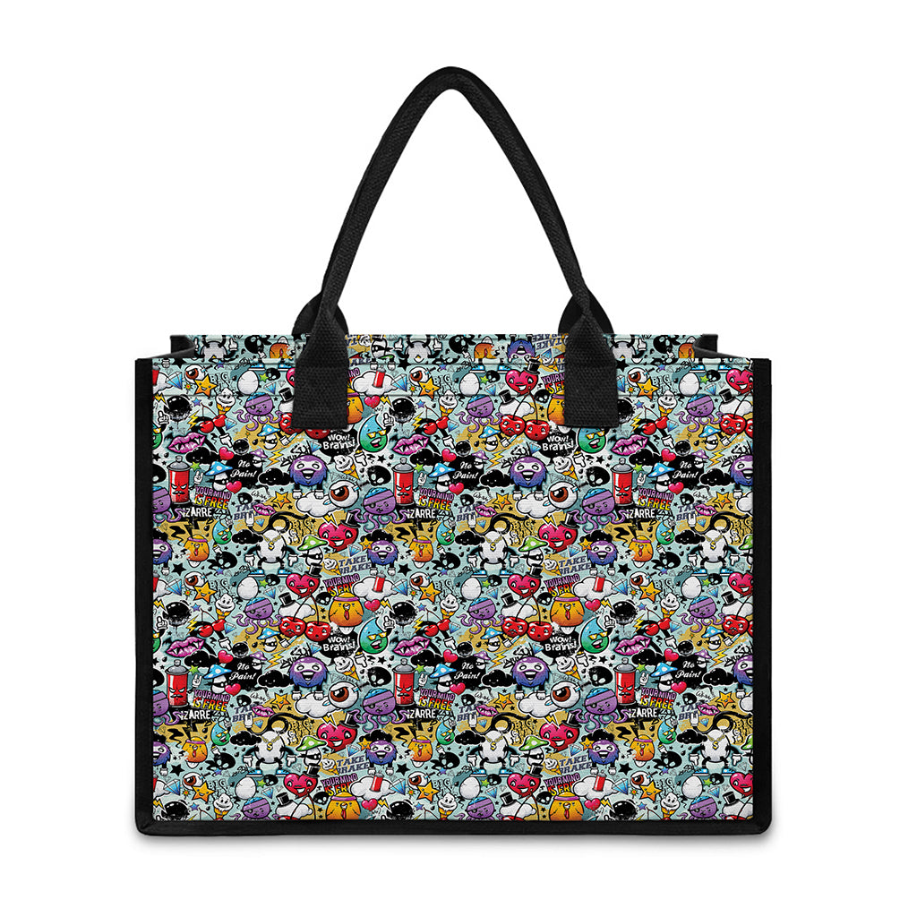 Graffiti Cartoon Characters Print Canvas Tote Bag