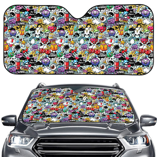 Graffiti Cartoon Characters Print Car Windshield Sun Shade