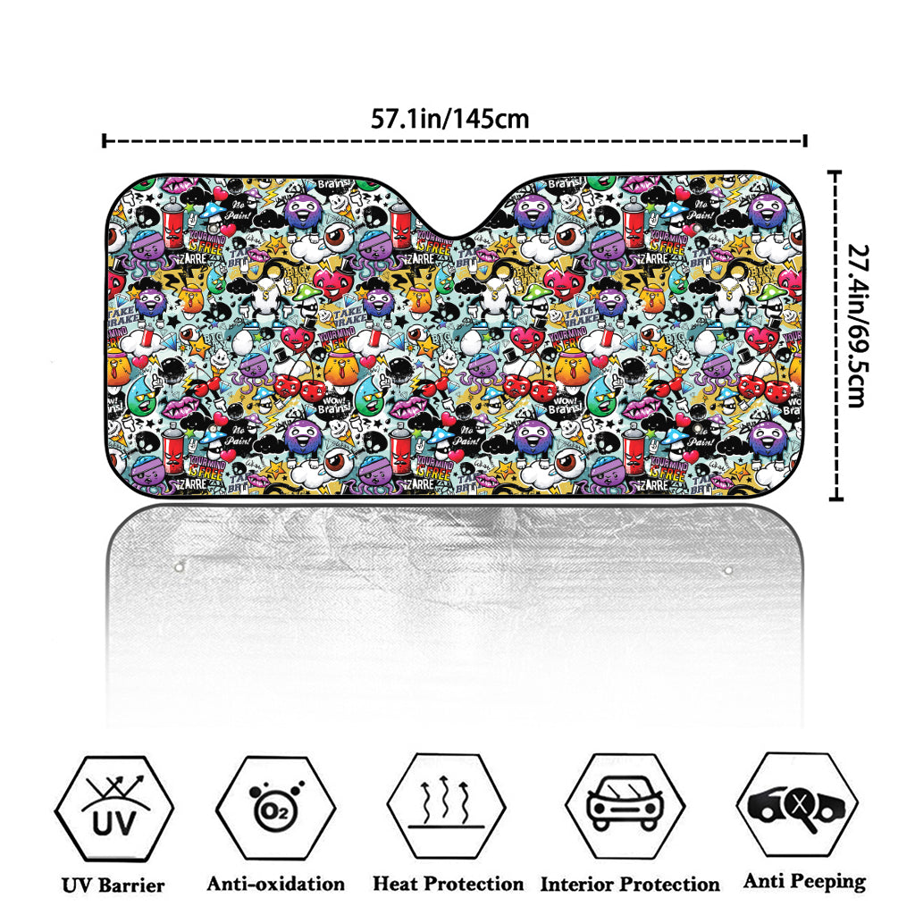 Graffiti Cartoon Characters Print Car Windshield Sun Shade