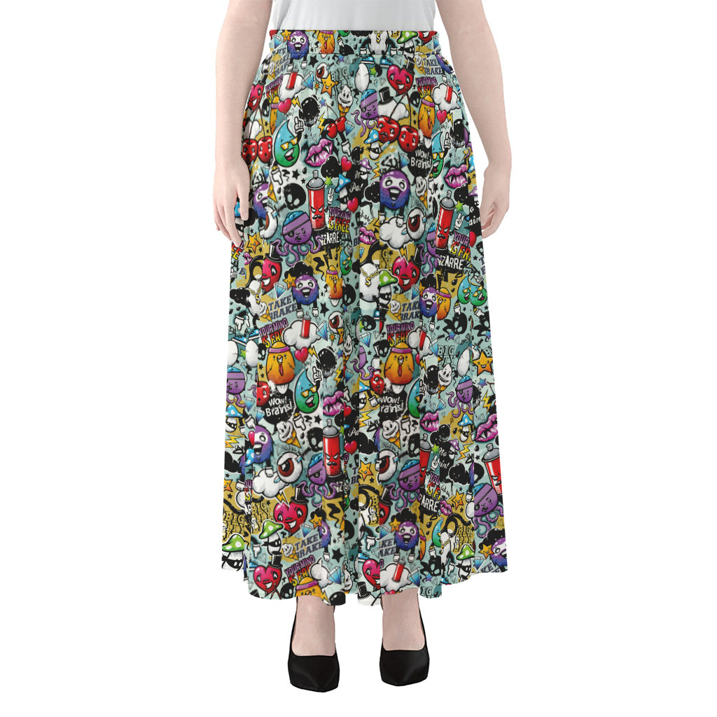 Graffiti Cartoon Characters Print Chiffon Maxi Skirt