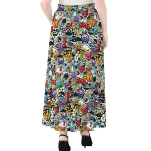 Graffiti Cartoon Characters Print Chiffon Maxi Skirt