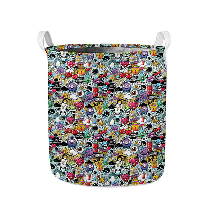 Graffiti Cartoon Characters Print Collapsible Laundry Basket
