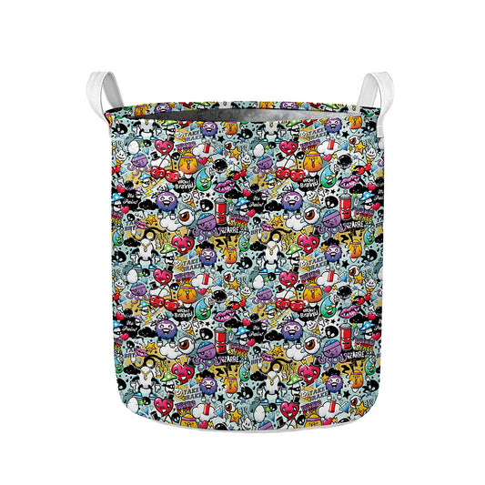 Graffiti Cartoon Characters Print Collapsible Laundry Basket