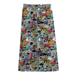 Graffiti Cartoon Characters Print Cotton Front Slit Maxi Skirt