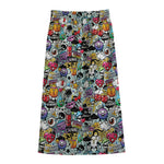 Graffiti Cartoon Characters Print Cotton Front Slit Maxi Skirt