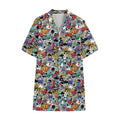 Graffiti Cartoon Characters Print Cotton Hawaiian Shirt