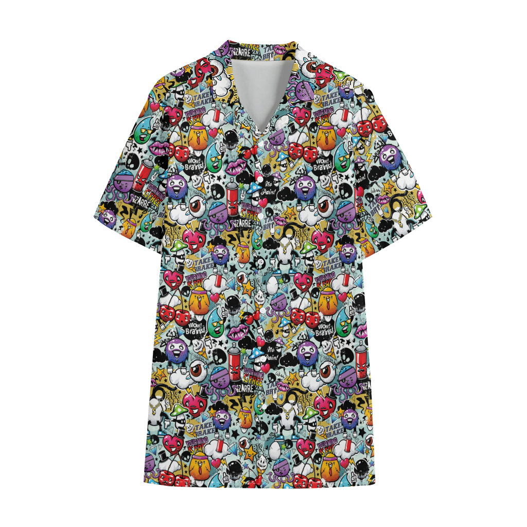 Graffiti Cartoon Characters Print Cotton Hawaiian Shirt