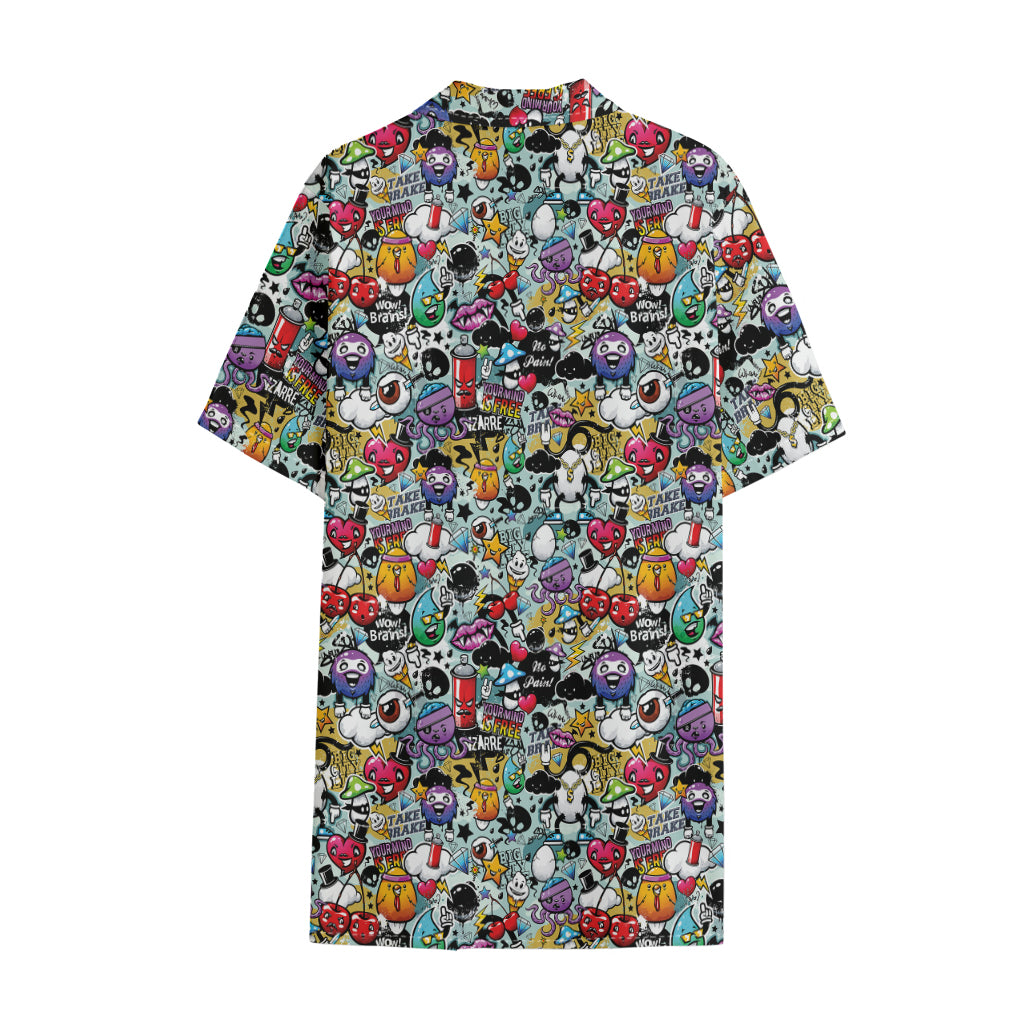 Graffiti Cartoon Characters Print Cotton Hawaiian Shirt