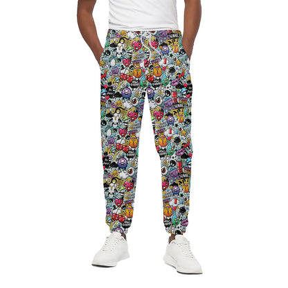 Graffiti Cartoon Characters Print Cotton Pants