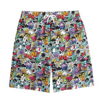 Graffiti Cartoon Characters Print Cotton Shorts