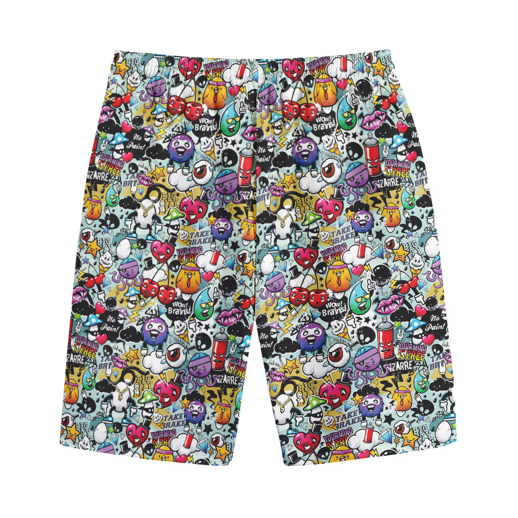 Graffiti Cartoon Characters Print Cotton Shorts