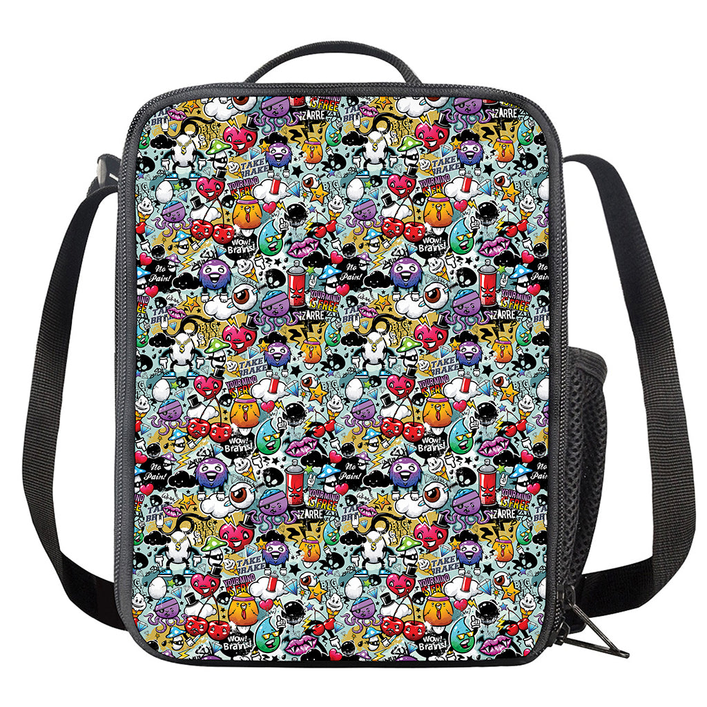 Graffiti Cartoon Characters Print Crossbody Lunch Bag