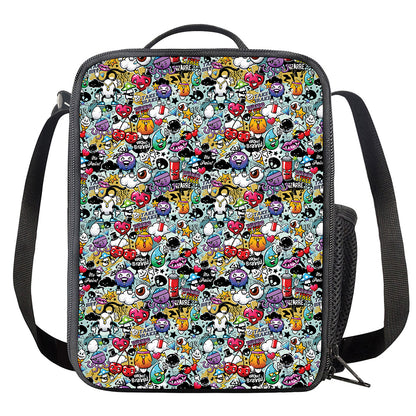 Graffiti Cartoon Characters Print Crossbody Lunch Bag