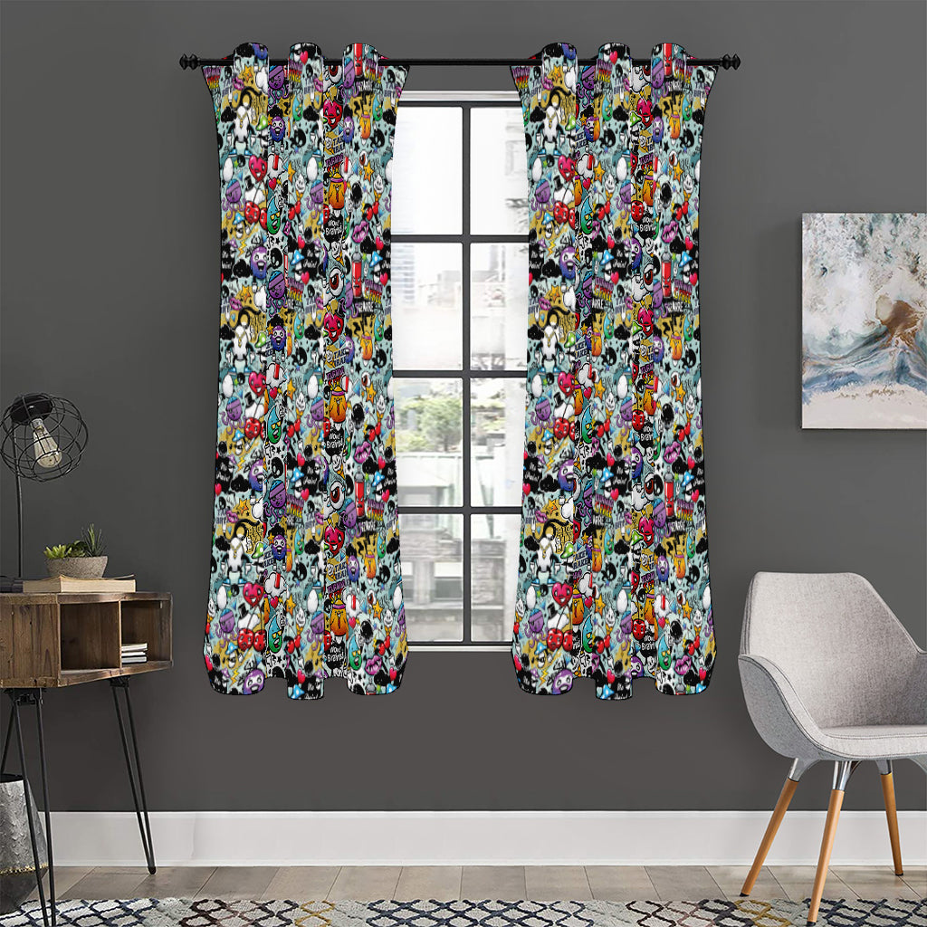 Graffiti Cartoon Characters Print Curtain