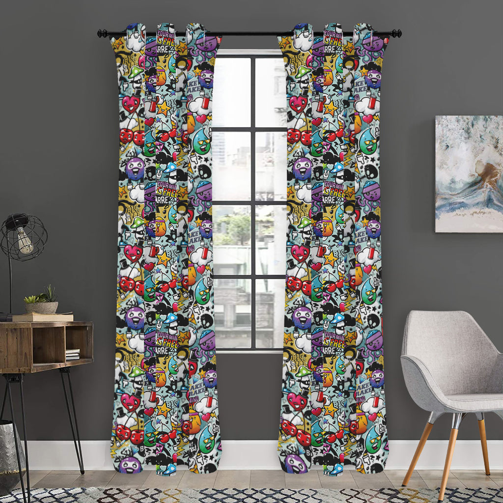 Graffiti Cartoon Characters Print Curtain