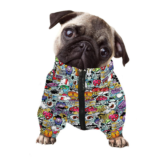 Graffiti Cartoon Characters Print Dog Zip Up Jacket