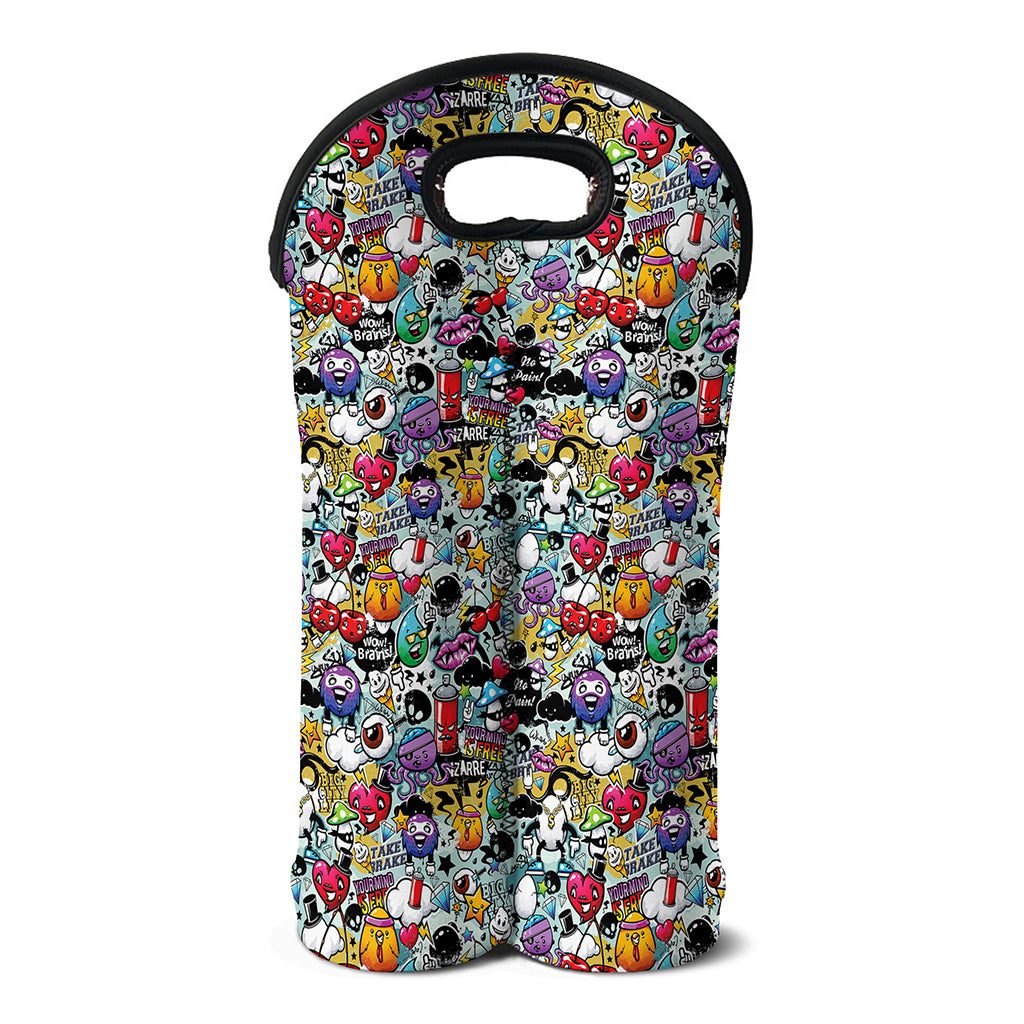 Graffiti Cartoon Characters Print Double Neoprene Wine Tote