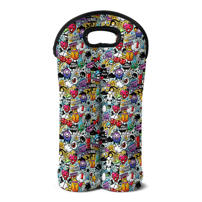 Graffiti Cartoon Characters Print Double Neoprene Wine Tote