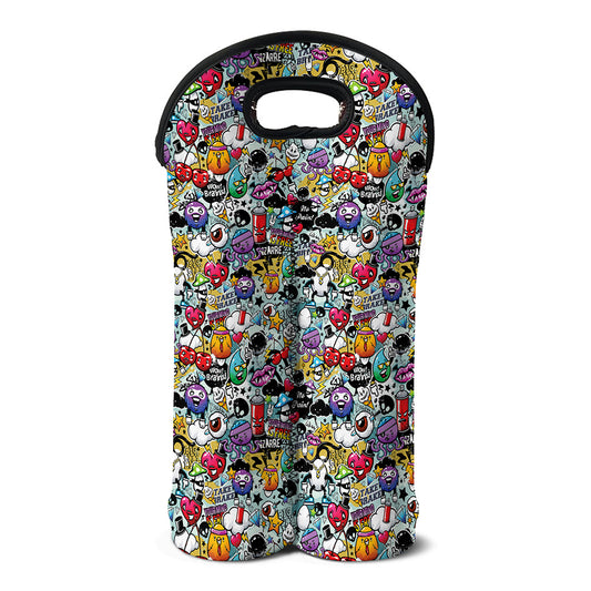Graffiti Cartoon Characters Print Double Neoprene Wine Tote