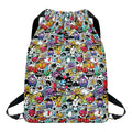 Graffiti Cartoon Characters Print Drawstring Backpack