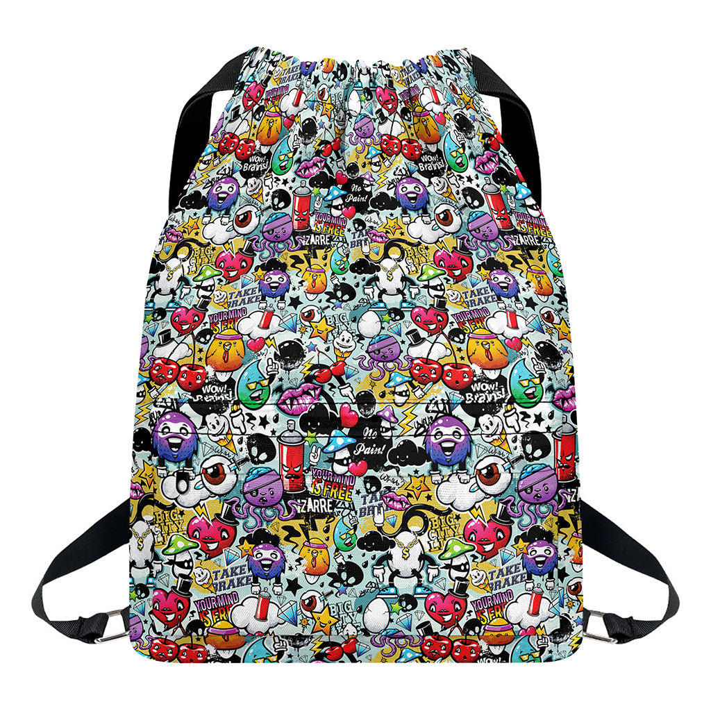 Graffiti Cartoon Characters Print Drawstring Backpack